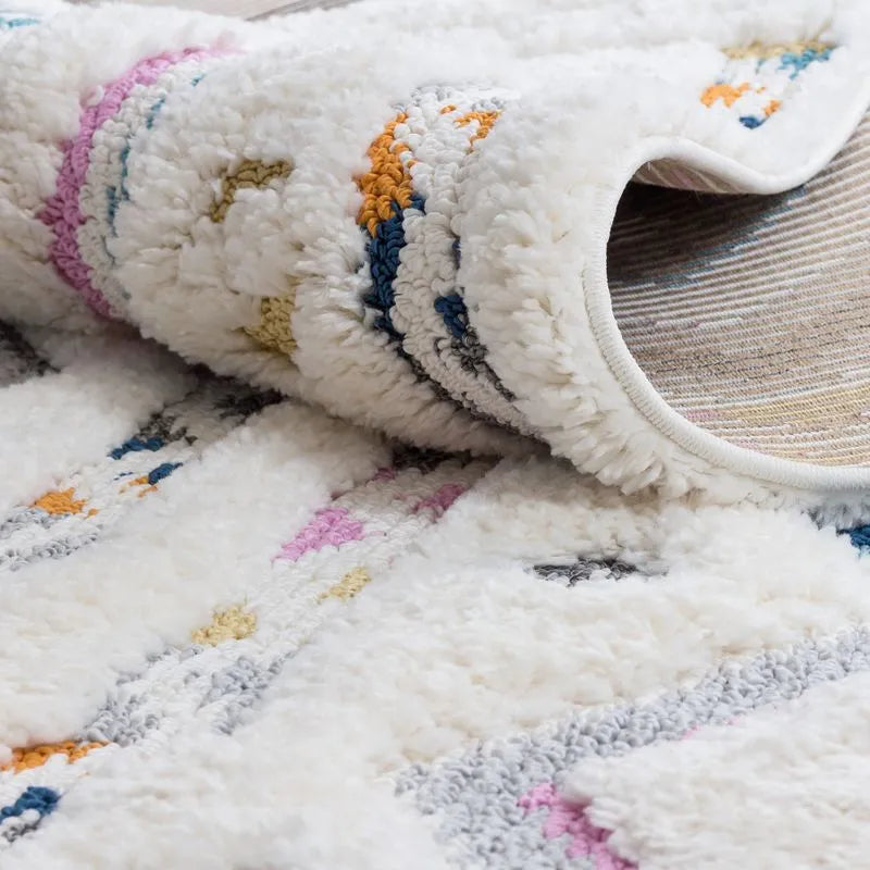 Off-White Multicolor Chevron Shag Rug