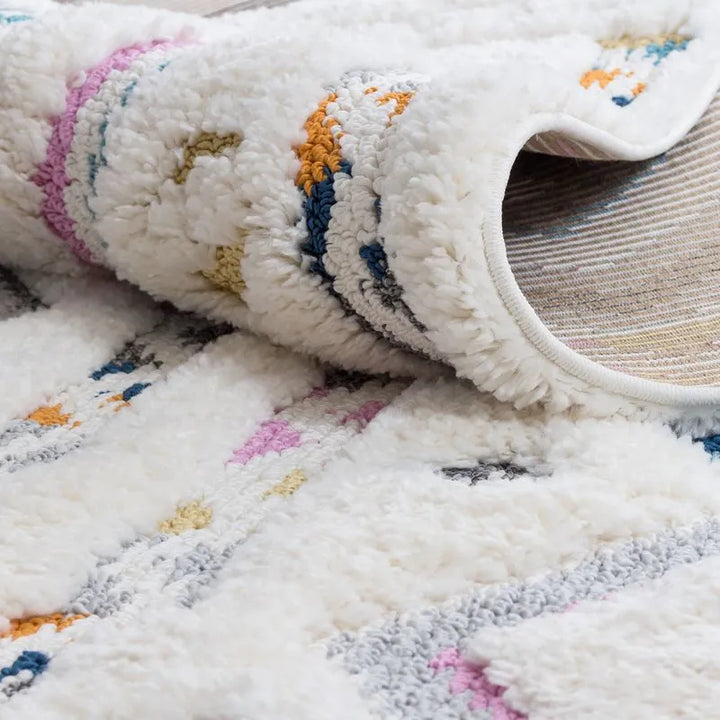 Off-White Multicolor Chevron Shag Rug